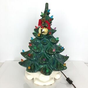 Vintage Atlantic Mold Ceramic Lighted Christmas Tree 16” Green With White Base